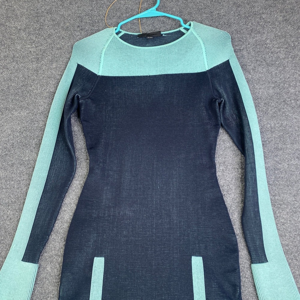 Alexander Wang Womens Knit Colorblock Bodycon Dress Navy Blue Mint Green Small - Picture 2 of 10